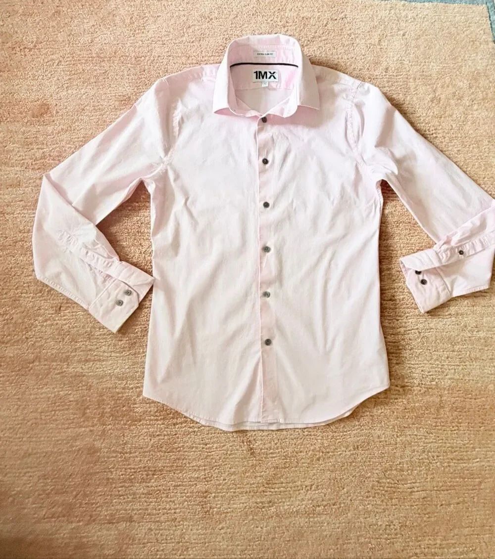 Express 1MX Extra Slim Fit Dress Shirt Pink Long Sleeve Stretch Cotton Men’s M